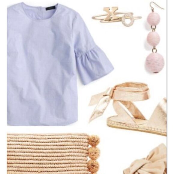 J. Crew Button-Back Bell-Sleeve Top Blouse Peri Blue Coastal Gran Women’s Size 2 - Picture 2 of 10